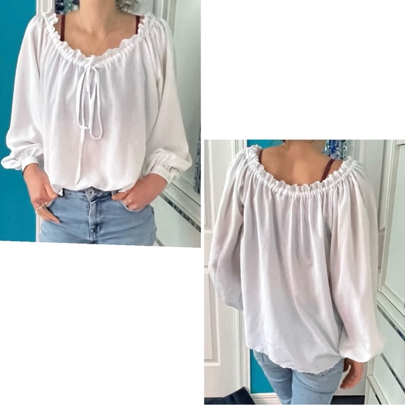 Marc d’Alcy Paris Tops - 📺Rare 60’s vintage “peasant boho” tie front white shirt-on/off/one shoulder(s)